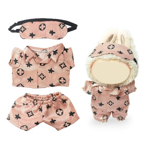 Ropa compatible con muñecas: juego clásico de 3 piezas, ropa de muñeca de 17 cm para temática de noche acogedora, accesorios de pijama de lujo elegantes, sin muñecas (juego de ropa de dormir rosado)