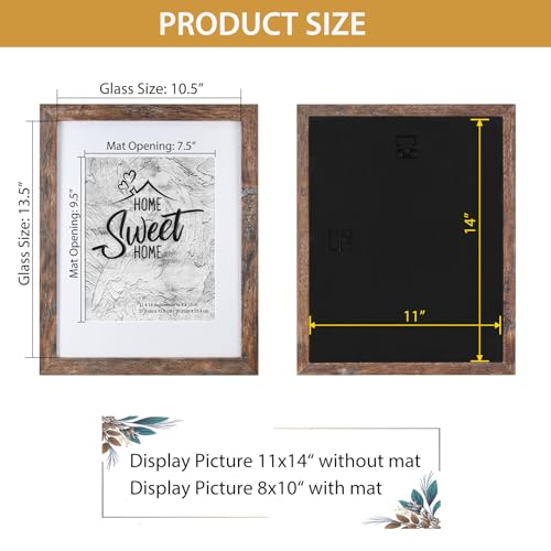 Califortree Rustic Brown 11x14 Picture Frame - Display Photos 8x10 with Mat or 11x14 Without Mat - Real Glass Inside - Set of 2 - Thumbnail 5