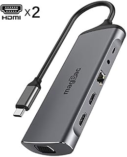 Dual Monitor Laptop Docking Station,USB C Adapter with Dual HDMI, Gigabit Ethernet,3 Ports