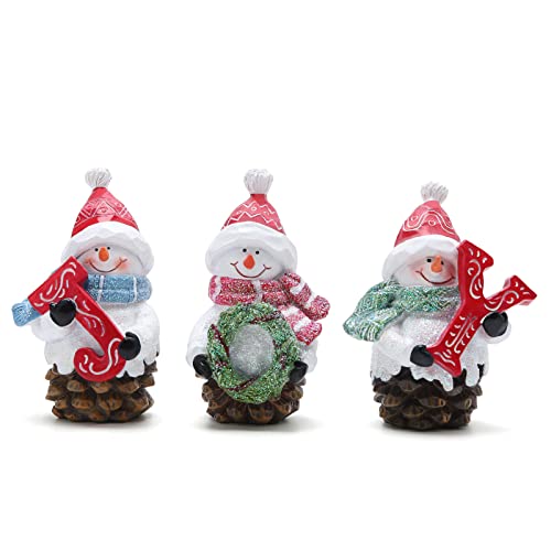 Hodao 3 PCS Christmas Joy Snowman Decorations Xmas Snowman Figurines Winter Decor Handmade Snowman Figurines for Xmas Decor Gift Christmas Party Home Snowman Decorations