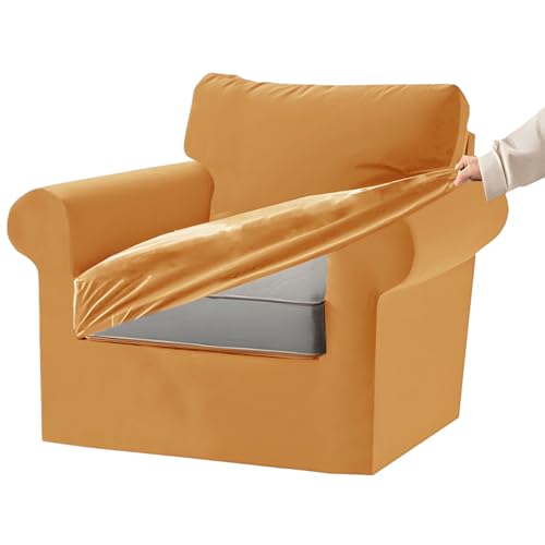 Housses de canapé velours jaune extensibles et antidérapantes | Lot de 3 - 2