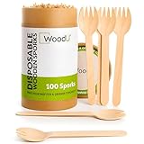 Disposable Wooden Eco Friendly Utensils, Cutlery Biodegradable Compostable Natural Birchwood Spork, Party supplies Camping BBQ, Picnic, Birthday parties GO GREEN! (5.7