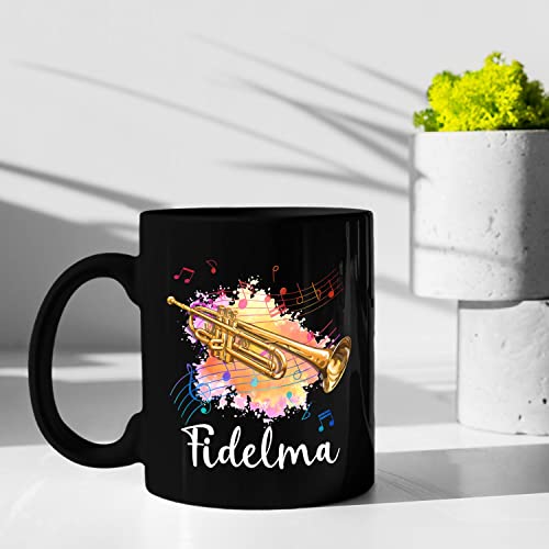 Customized Name Trumpet Black Ceramic Mug Gifts, Personalized Trumpet Musical Instrument Travel Coffee Mugs Cups Gift For Trumpet Player, Trumpet Lover Coffee Cup 11 Oz 15 Oz, Trumpet Player Tea Cup #TOP2