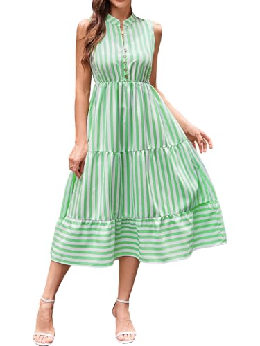 Image of BROVAVE Womens 2026 Summer Sleeveless Shirt Dress Collar Striped V Neck Casual Midi Dresses