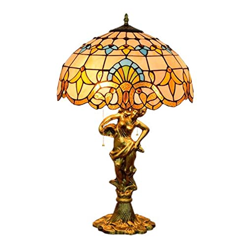 Lampada da tavolo Tiffany in stile barocco Lampada in vetro per creatività in stile europeo Lampada d'amore vittoriana Base in metallo bronzo vecchio stile Ben fatta per comodino Soggiorno Camere