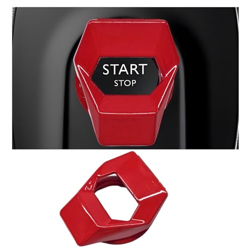 Pxobiug Car Push Start Button Cover, Anti-Scratch Car Power Control Trim Key Ignition Switch Protective Cover, Zinc Alloy Engine Start Stop Button Decorative Ring for Most Cars (Red)