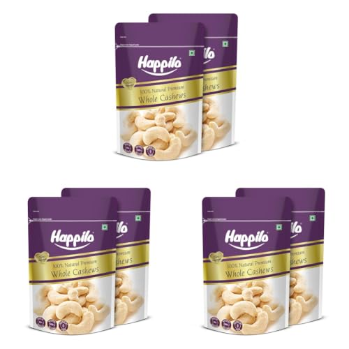 Image of Happilo Premium Natural Whole Cashews 200g (Pack of 6) | Dry Fruits, Kaju, Healthy Snacks | Unsalted Cashew Nuts | Crunchy, Nutritious & Delicious Nuts | Rich in Protein, Magnesium & Phosphorus
