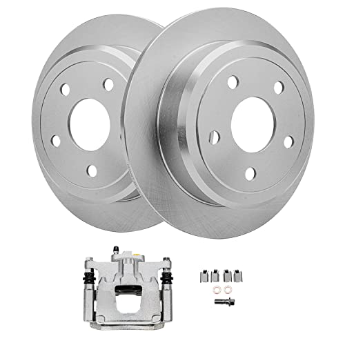 Image of Detroit Axle - Rear Brake Kit for 2007-2017 Jeep Wrangler 2018 Wrangler JK | Disc Brakes Rotors Passenger Side Brake Caliper 2008 2009 2010 2011 2012 2013 2014 2015 2016 Replacement [12.44 inch inch Rotor]