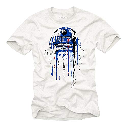 Makaya Vetement Homme - Idee Cadeau pour Geek - R2 Android Graffiti T-Shirt Blanc L