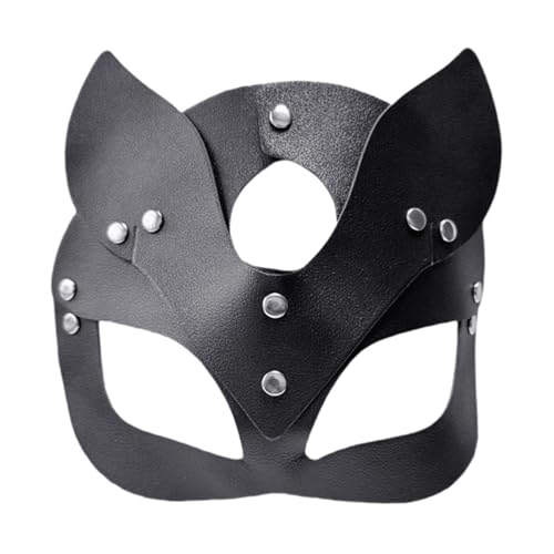 Estilo contemporáneo de piel sintética para bailes de máscaras, cómodo accesorio de cosplay para eventos de disfraces, tocado ajustable para fiesta, Negro, L