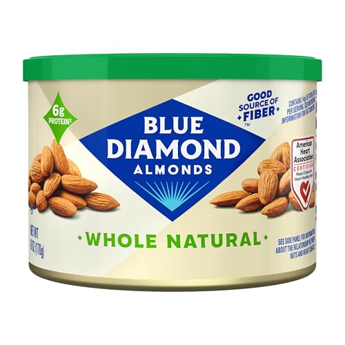 Blue Diamond Almonds, Whole Natural Raw Snack Nuts, GMO-Free, Protein, Fiber, No Artificial Colors or Flavors, No Gluten Ingredients, Smart Snacking for Lunch, Holidays, Cheese Boards, 6 Ounce Can