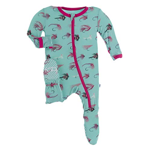 KicKee Pants Print Footie with Zipper, Fitted Long Sleeve Pajamas, Ultra Soft Everyday One-Piece Loungewear, Baby and Kid Clothes for Boys and Girls (Glass Fishing Flies - 3-6 Months)