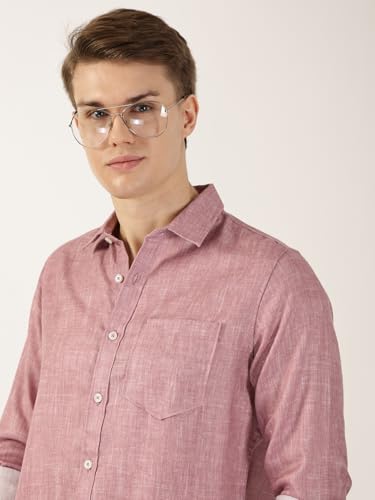 Image of Thomas Scott Men's | Printed | Textured Fabric | Full Sleeve | Regular Fit | Linen Blend | Single Pocket | Spread Collar | Casual Shirt