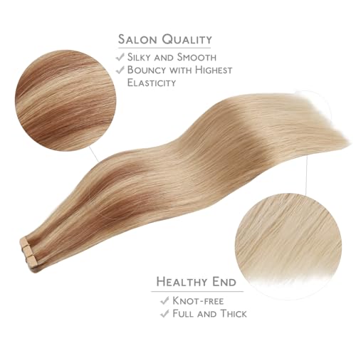 Image of WENNALIFE Tape in Hair Extensions Human Hair, 20pcs 30g 10 inch Ash Beige Blonde Blend Remy Hair Extensions Straight Human Hair Tape in Extensions Skin Weft Tape Extensions Human Hair