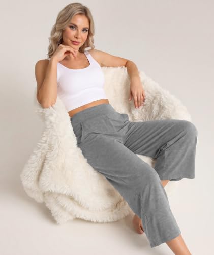 Image of GYS Bamboo Viscose Wide Leg Gaucho Cropped Pants, High Waist Capris Cloud-Soft Pajama Pants with Pockets, Flowy Yoga Pants