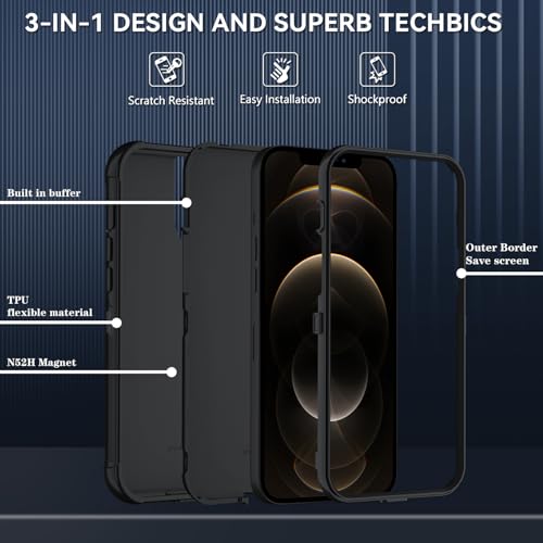 Image of SunStory Compatible with iPhone 12 Pro Max Case with HD Screen Protector, 3-Layer Heavy Duty Full-Body Cover,3 in 1 Hybrid Protective Case for iPhone 12 Pro Max 6.7 inch,Black