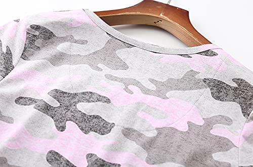 PNAEONG Women's Cotton Nightgown Sleepwear Short Sleeves Shirt Casual Print Sleepdress XTSY108-Pink Camouflage-L
