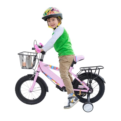 Bicicleta infantil 14 pulgadas acero al carbono para 3-6 años Rosa+Negro