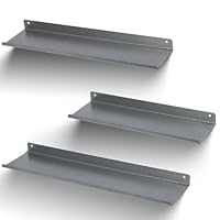 Wandgemonteerde zwevende plank van metaal, fotolijst, decoratieve display, opbergplank voor woonkamer, slaapkamer, badkamer, kantoor, keuken (60 x 12 cm, zilver