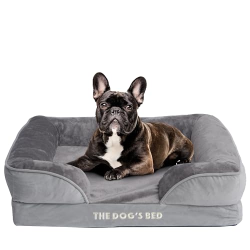 The Dog’s Bed, Orthopedic Standard Foam Waterproof Dog Bed with Standard Support, Medium Silver Grey Plush, Waterproof, Supportive Dog Bed with Replaceable Covers, Veterinary Approved