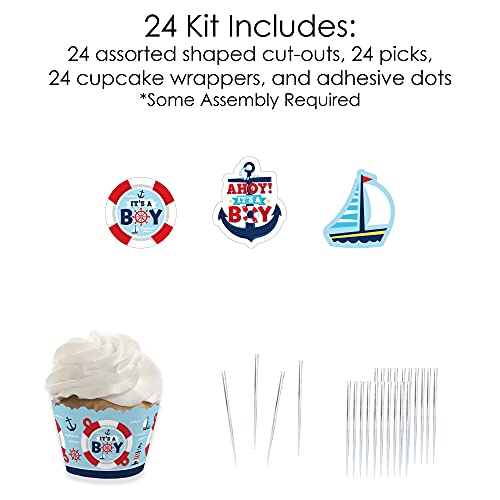 Big Dot Of Happiness Ahoy It’s A Boy - Cupcake Decoration - Nautical Baby Shower Cupcake Wrappers And Treat Picks Kit - Set Of 24 #TOP28
