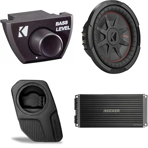 Kicker 48CWRT102 Subwoofer BR-DS10U Add-On & 47KEY5001, Bass Knob Bundle Compatible with 2021-2025 Ford Bronco 4-Door Rear Door