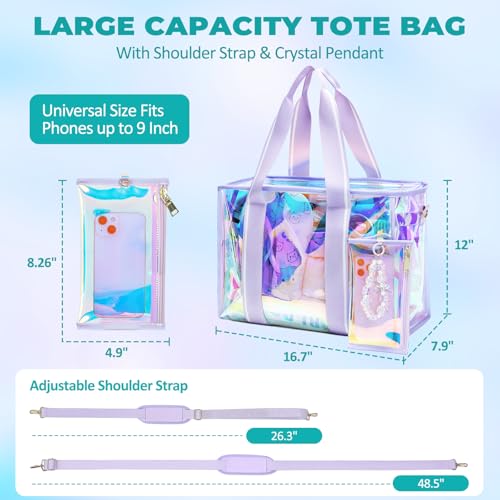 Sisipoet Large Beach Tote Bags for Women, 26L Iridescent Clear Tote Bag, Waterproof Tip-Proof Sandproof Tote Pool Bag, Travel Totes with Phone Pouch and Pendant for Travel, Beach, Swim and Gym by Sisipoet - Used condition - Image 3
