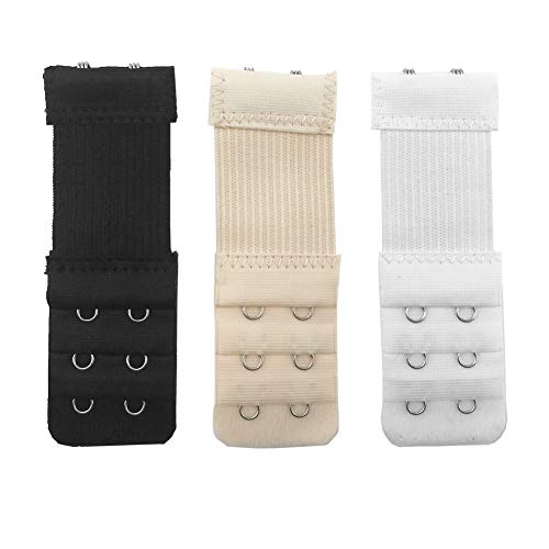 Image of Yesmin Pack of 3 Bra Strap Extenders Extensions Elastic Extender Set 2 Hooks (White, Black and Skin Colors)