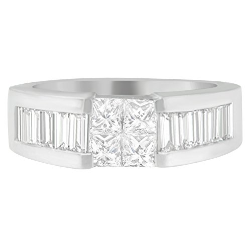 14K White Gold 1-1/2 Cttw Princess & Baguette-Cut Diamond Composite Square with Channel Set Band Alternative Engagement or Fashion Ring (G-H Color, VS2-SI1 Clarity)