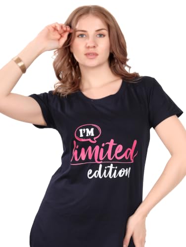Image of Printed Knee Length Pocket Night Dresses for Women | Cat Lovers | Premium Soft Cotton Nighty | Sky Blue