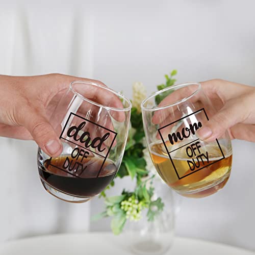 Jogskeor Mom Off Duty Dad Off Duty Stemless Wine Glass Set, New Parents Gifts, First Time Parents Gifts For Couples, Mommy Daddy, New Dad Mom, Best Gift For Expecting Mother And Father, 15Oz #TOP2