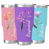 RYTOTHU Personalized Tumbler with Name & Birth Flowers - 30oz Personalized Coffee Tumbler with Lid, Stainless Custom Travel Tumbler Cup, Personalized Birthday Christmas Gifts for Women Mom