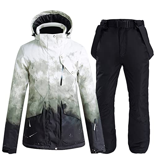 SxLingerie Herren Damen Skianzug Warm Schneeanzug 2 Teilig Skijacke + Skihose Wasserdicht Winddicht Winter Snowboarding Mantel Für Herren Damen,Schwarz,L, 1221SUNY Cover