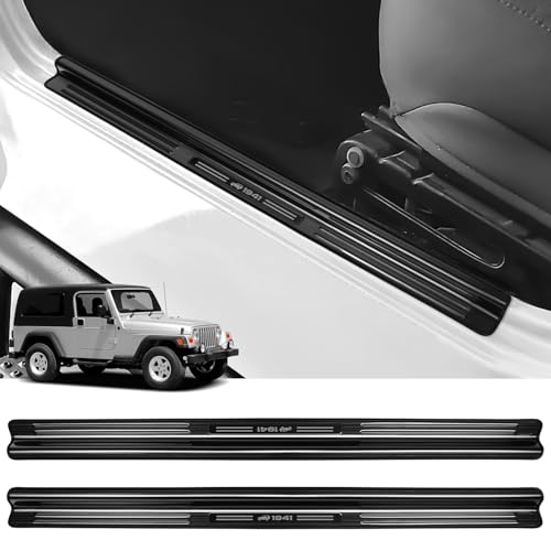 ZZEQYG 2 Pcs Front Door Sill Protector for 1997-2006 Jeep Wrangler TJ Scratch-Resistant Car Door Edge Guards Stainless Steel Interior Accessories(Black Brushed)