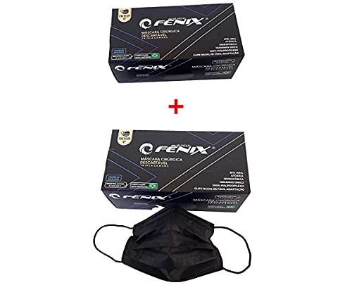 100 UN - Mascara descartavel tripla PRETA cirurgica com clip nasal - Mundial Fenix