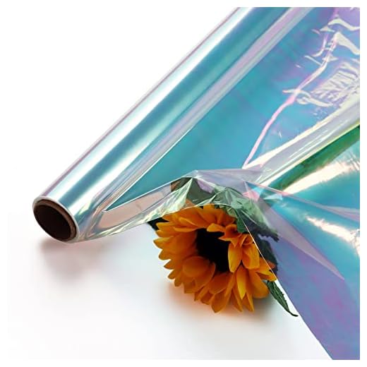 HOEAZGIF Iridescent Film Cellophane Wrap Paper Rainbow Color 34 Inch X 50 Ft Rainbow Color Cellophane Wrap Paper for Mother's Day Birthday Holiday Christmas Gift Candy Package Flower Wrapping Blue
