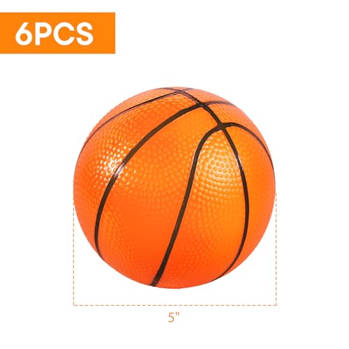 Shindel 6PCS Mini Basketballs, 5 Inch Inflatable Toy Basketball Orange Rubber Ball with Pump for Kids