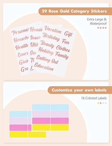 Image of A6 Budget Binder for Money Saving, PU Leather Budget Planner with 8 Cash Envelopes, Budget Sheets & Rose Gold Category Stickers, Money Organizer for Cash (Tan Checkered)