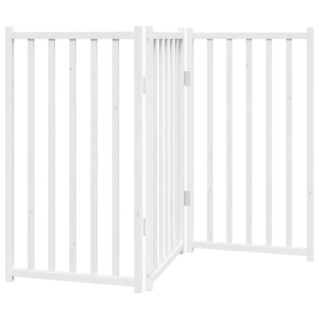 Hundegitter Freistehend Weiß - 3-TLG. Hundetor Faltbar aus Tannenholz, 150x90 cm Absperrgitter ohne Bohren für Hunde, Treppenschutzgitter für Wohnzimmer & Küche