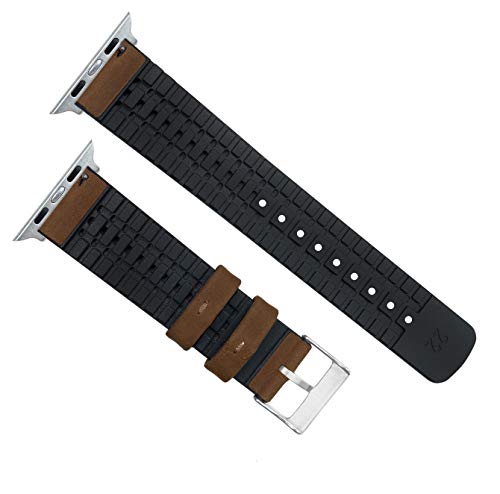 Image of BARTON WATCH BANDS- Black Leather and Rubber Hybrid - Choose Color & Size - Compatible with All Apple Watches (Ultra, SE, 8, 7, 6, 5, 4, 3, 2, 1) - 38mm, 40mm, 41mm, 42mm, 44mm, 45mm, 49mm