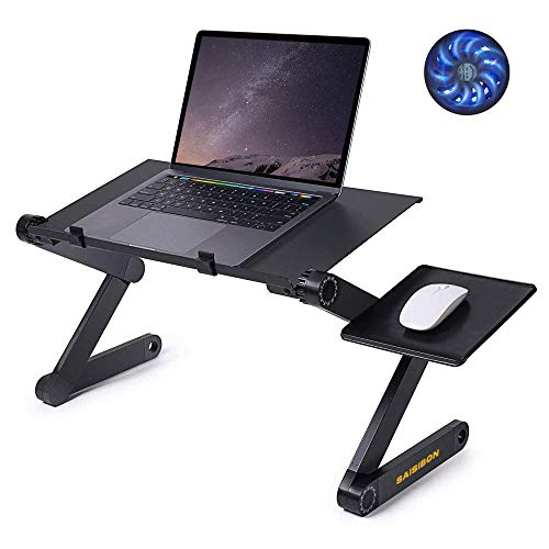 Adjustable Laptop Stand with USB Cooling pad, Removable Mouse Tray by SAISIBON. Portable, Foldable, Ergonomic Lap Desk, Laptop Table, Tablet Stand, Laptop Desk for Bed, Sofa, Desk top. for up to 17''