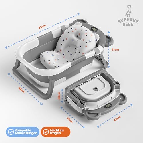 Faltbar Baby Badewanne Mit Rutschfestem Badekissen - Babywanne XXL Mit Baby Badewannensitz & Badethermometer - Von Der Geburt Bis 3 Jahre - Baby Bathtub - Geburtsgeschenke Für Mädchen & Jungen