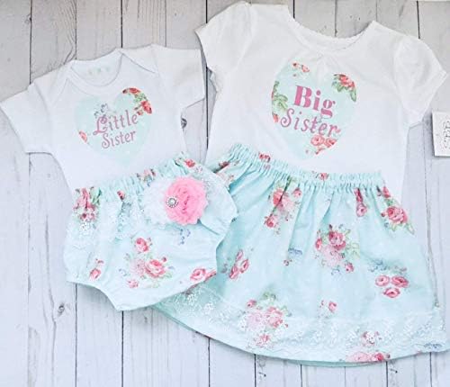 Big sister and Little sister matching outfits in aqua and pink