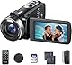 Videokamera 4K Camcorder , 42 MP Videorecorder für Vlogging YouTube 18X Digitalzoom 4K Webcam Camera mit 3-Zoll-Bildschirm um 270° drehbar Kompaktkamera für Reisen mit 2 Akkus, 32 GB-Karte, Fernbe