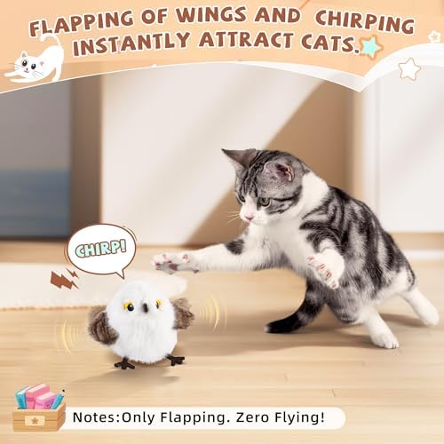Flappy Bird Cat Toys - Chirping White Chickadee with Catnip Pouch, Rechargeable Cat Kicker, Jouet Pour Chat Interactif (Non-Flying) - 1