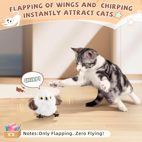 Flappy Bird Cat Toys - Chirping White Chickadee with Catnip Pouch, Rechargeable Cat Kicker, Jouet Pour Chat Interactif (Non-Flying)