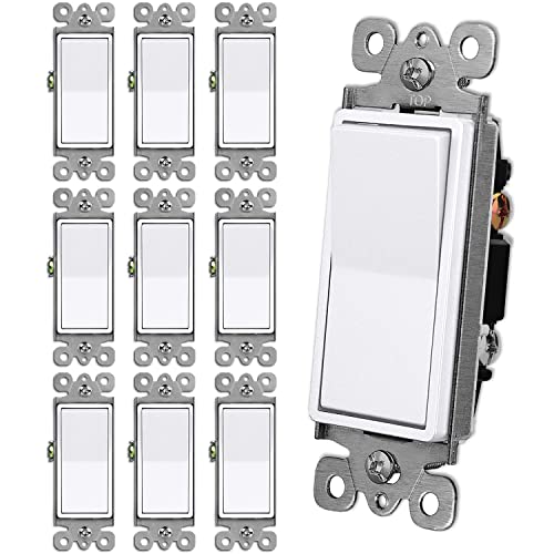 [10 Pack] Bestten Single-Pole Snow White Decorator Wall Light Switch, 15A 120V, On/Off Rocker Interrupter, Ul Listed #TOP20
