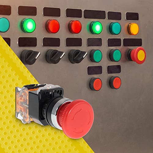 Shopcorp Mushroom Head Emergency Push Switch Button For Home Or Industrial Equipment And Mount Panels In Operating Rooms And Distribution Boxes, No Nc, 22Mm, Stay-Put (2 Red) #TOP7