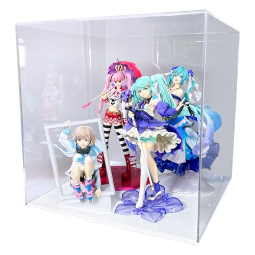 【幅30cm/奥行30cm/高さ30.3cm】アクリルケース/5面体/クリア/土台平タイプ (白)（Amazon）