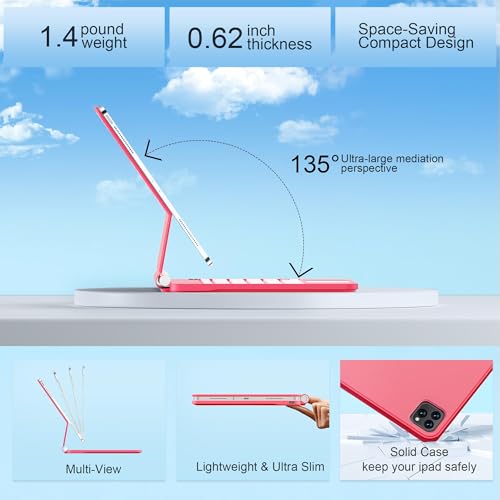 Image of for iPad Pro 13 Inch Case with Keyboard (M5 /M4, 2025 /2024),Magic-Style Magnetic - 7 Colors Backlight -Floating Cantilever Stand - Multi-Touch Trackpad Keyboard Case for iPad Pro 13 (Rose Red)